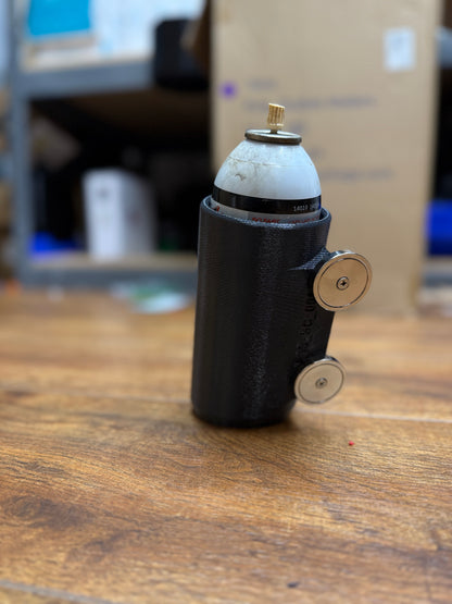 Single Spray Can Magnetic Holder for service trucks, 3D-printed by Farm Sip Supreme, in the cab