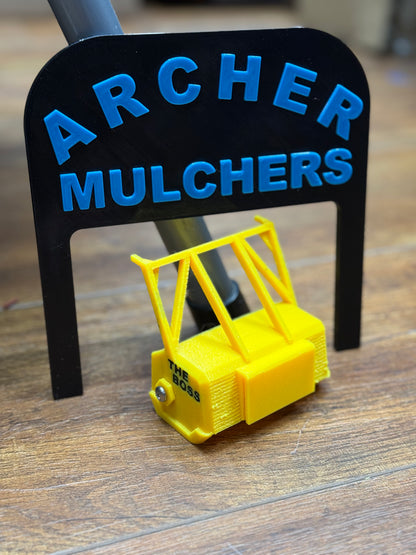 Archer Mulcher Boss Edition, Bruder Skid Loader Attachment, 3D-printed by Farm Sip Supreme, side view