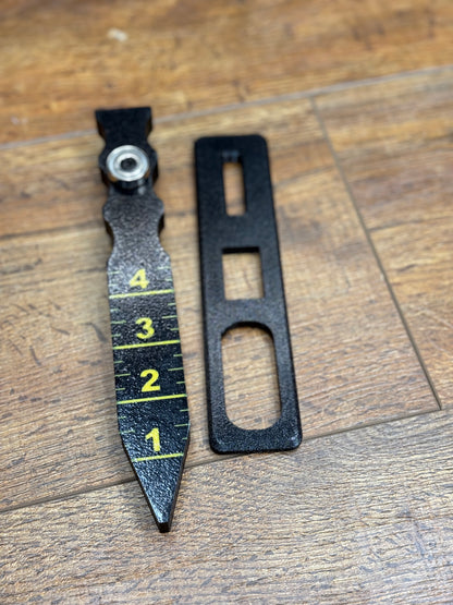Seed Depth Tool, Color Lettering for planters, 3D-printed by Farm Sip Supreme, in the cab