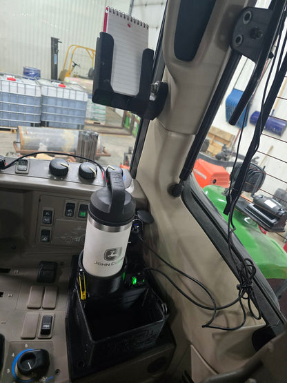 John Deere Replacement Panel Cup Holder, 3D-printed by Farm Sip Supreme, installed